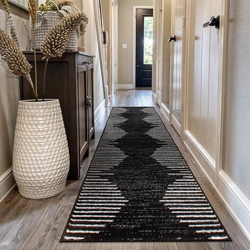 Rugshop Bohemian Stripe Stain ...ce Runner Rug 2'7" x 10' Black