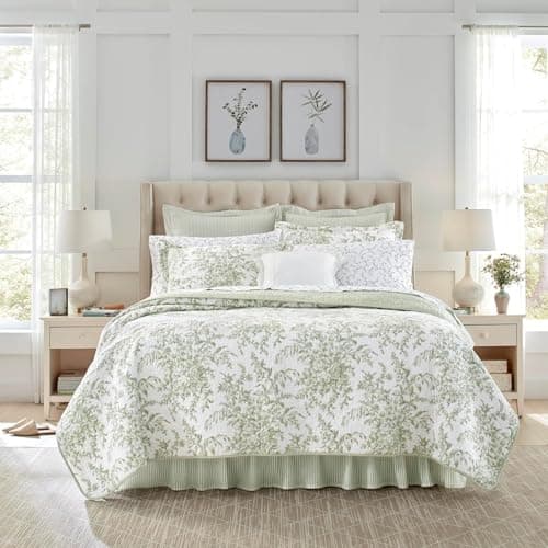 Laura Ashley - Twin Quilt Set,...Bedford Green/Off-White, Twin)