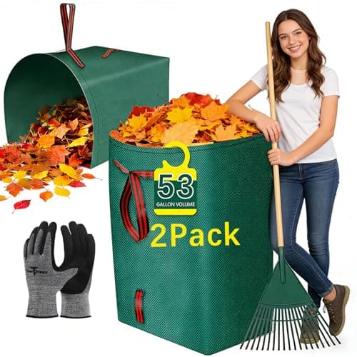 2Pack 53 Gallon Heavy duty reusable patio bags, thickened stand-up lawn bags for collecting garden leaves and trash, lightweight and portable