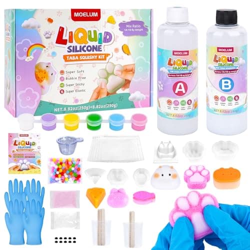 MOELUM DIY Taba Squishy Kit with 6 Molds - 18OZ Bubble Free Liquid Silicone, Fast 2-3H Cure with Easy Guide, Ultimate Craft Gift for Beginners