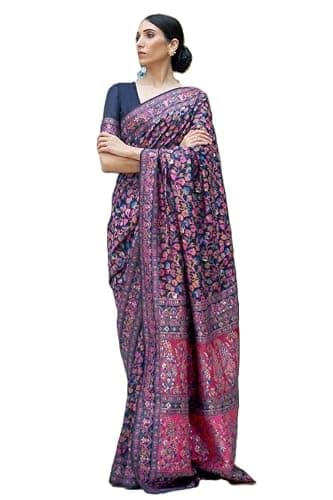 NEJADHARI ENTERPRISE Kashmiri Weaving Saree with Pure Zari Work | Multicolor Floral Thread Design | Rich Pallu & Border Premium Party Wear