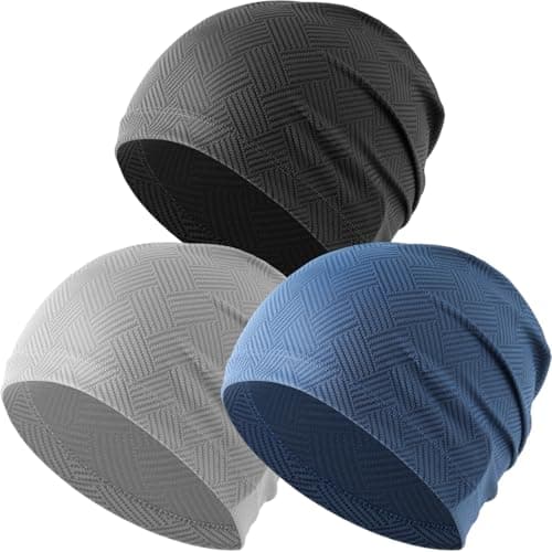 Justrideon 3-Pack Cooling Skull Caps for Men & Women - Summer Breathable Mesh & Quick-Dry for Running Cycling Workout Hiking Black/Gray/Blue