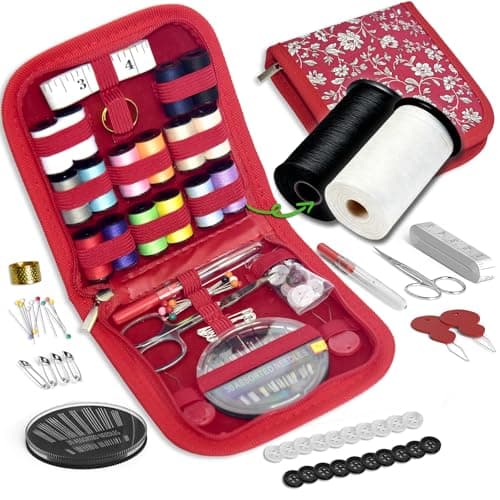Sewing Kit Gifts for Grandma, Mom, Friend, Traveler, Adults, Beginner, Emergency,Sewing Supplies Accessories with Scissors,Sewing Needles Thimble, Thread,Tape Measure etc(Wildflower red, S)