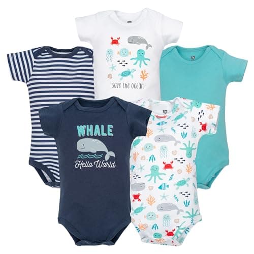 Hudson Baby Infant Boys Cotton Bodysuits 5-Pack, Sea Characters, 18-24 Months