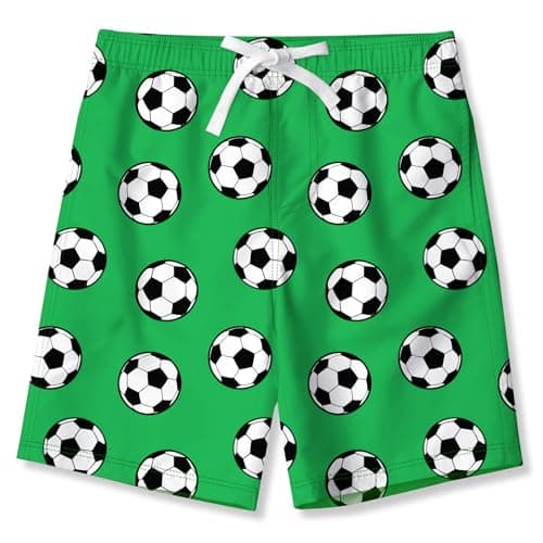 uideazone Boys Swim Trunks Size 8 Green Football Graphic Swim Shorts Beach Quick Dry UPF 50+ Swimwear with Soft Mesh Liner