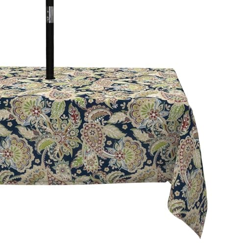 LVTXIII Outdoor Tablecloths, Decorative Stain Resistant Table Covers with Umbrella Hole, Patio Picnic Cover with Zipper for Garden Decoration, 60x84 Inch, Paisley Sapphire Blue