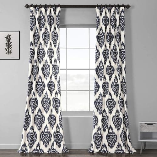 HPD Half Price Drapes Ikat Pri..., 50W x 108L, Ikat Blue Damask