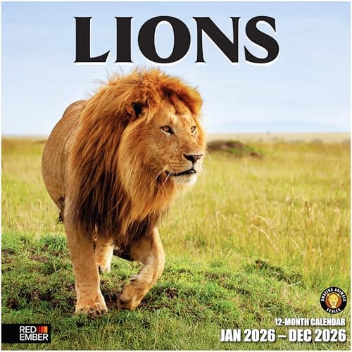 RED EMBER Lions 2026 Wall Calendar 12 Month | 12" x 24" Open | Thick & Sturdy Paper | Giftable | Big Cats Animal Calendar 2026