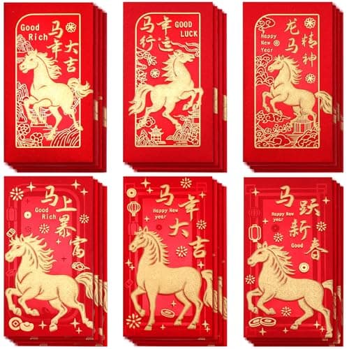 AIERSA Red Envelopes Chinese 2026, 24 Pcs Lunar New Year Red Envelopes for Lucky Money Envelope, All-Occasion Ampao Red Envelopes Gift Card Holders HorseYear Hongbao