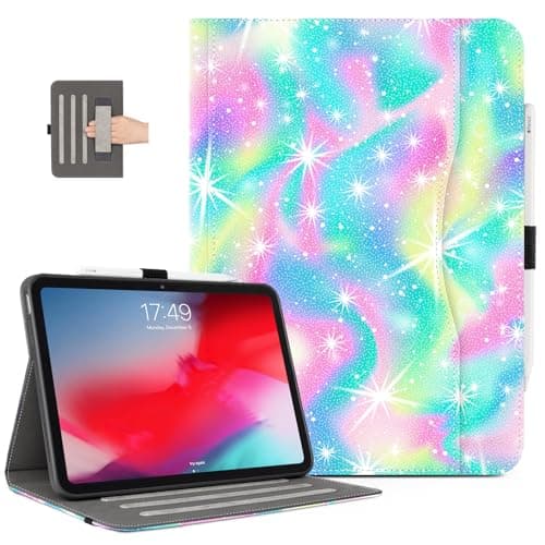 Case for iPad (A16) 11th Generation 2025, for iPad 10th Generation Case Kids Men Women Shockproof Padding with Pencil Holder Multi-Angle Adjustable Stand Pocket/Hand Strap/Auto Wake Sleep, Rainbow
