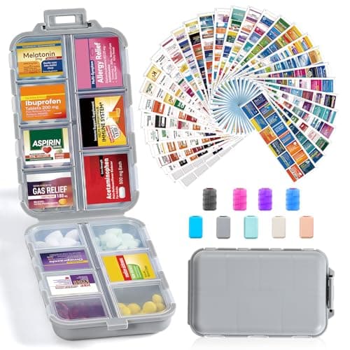 14-Grid Travel Pill Organizer w/ 415-Piece Medicine Name Labels for $7 + free shipping w/ Prime