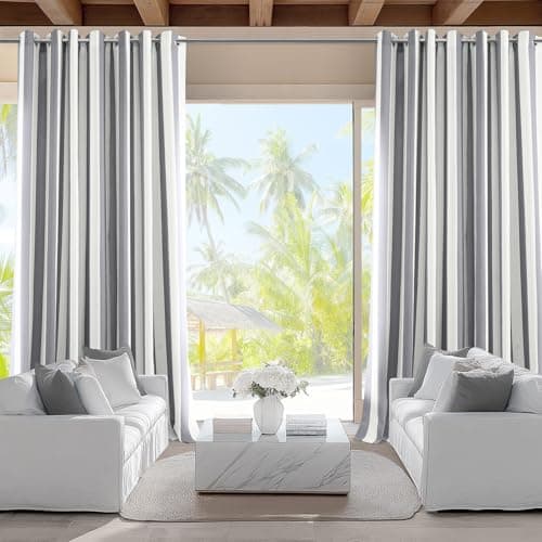 HPD Half Price Drapes Villanov...0W x 96L, Nautical Grey Stripe