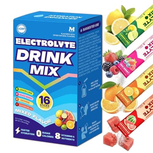 Mynzevirix High Sodium Sugar Free Electrolyte Powder Packets, 16 Stick Pack — Hydration Drink Mix with Potassium & Magnesium, Zero Calorie Keto Friendly Hydration Powder, Variety Pack Flavors