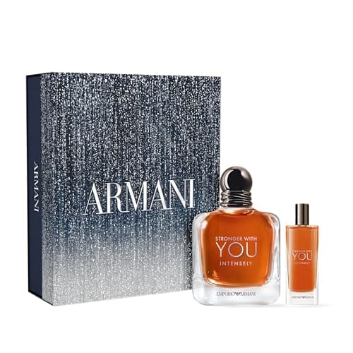 Armani Beauty – Stronger With You Intensely – 2-Piece Cologne Set ($67.50) – Fougère Ambery Woody Men’s Fragrance –  Full (3.4 Fl Oz) & Travel Size (.5 Fl Oz))