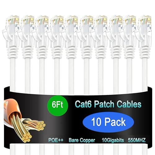 Lysymixs Cat6 Ethernet Patch Cable 6 ft (10 Pack), Cat6 Patch Cable for Data Centers, Cat 6 Patch Cable 10G, Network Patch Cables for Home and Enterprise Network -White