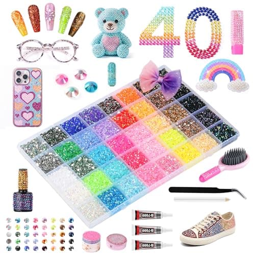 18000Pcs 40 Colors Resin Jelly Rhinestones Kit, 4mm Flatback Rhinestones with 3Pcs B7000 Jewelry Glue & Tools, Bedazzler Kit with Rhinestones, All-in-One Bedazzling Kit for DIY Arts & Crafts Gifts