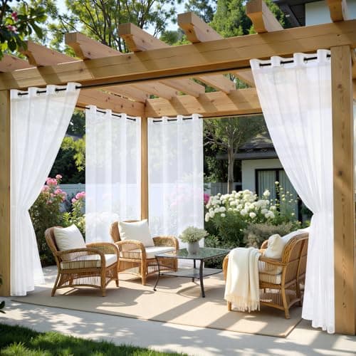 MIULEE White Outdoor Curtain for Patio Waterproof, 4 Panels Grommet Outside Sheer Curtains for Gazebo/Pergola/Cabana/Porch/Balcony, 54 x 108 Inch Long