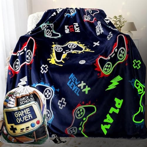 LMKLOP Glow in The Dark Gaming Blanket for Boys/Girls/Toddler/Baby, Cute Funny Kids Throw Blanket for Birthday/Toys, Gamer Gifts for Teen Boy, Gamer Room Decor 40"x 60"