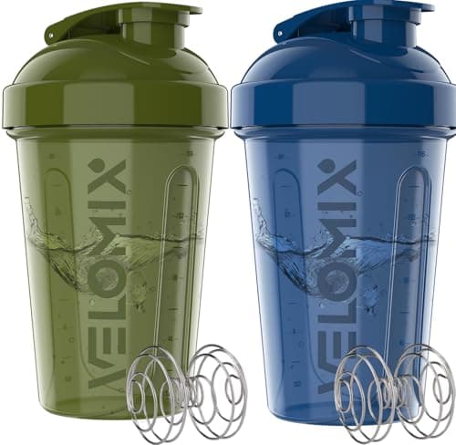 VELOMIX 2 Pack 20oz Protein Shaker Bottle for Protein Mixes, Green/Blue