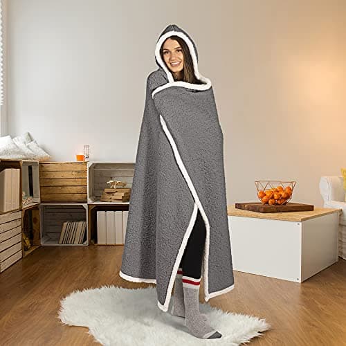 Premium Wearable Hooded Sherpa...ional Throw Blanket (Charcoal)