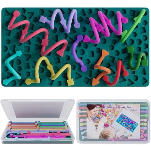 Sensory Activity Board for Kids Boys Girls, Fidget Toys for Stress Anxiety Autistic ADHD, Calm Down Travel Airplane Essentials Toys for 3+ Year Old, Portable Travel Storage Box & 14 Strings