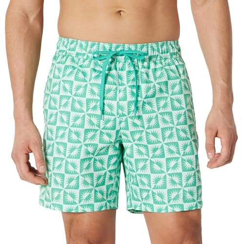 Amazon Essentials Men's Swim Trunks with Mesh Lining, Pockets, Drawstring Closure, Light Blue Mint Green Sun Geo, XX-Large