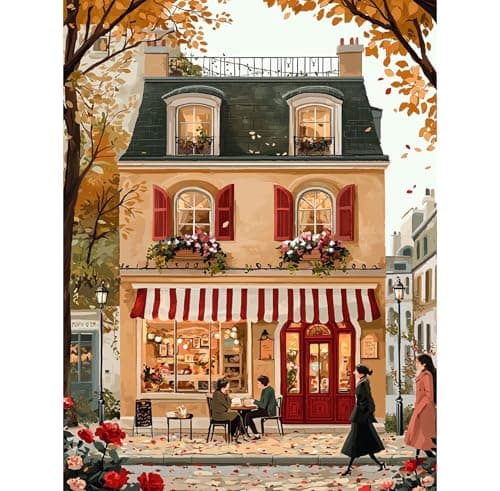 QENSPE House Diamond Art Kits for Adults, DIY Full Drill Diamond Painting Art Kit for Beginners, 5D Round Diamond Dots Paintings Street Scene, Gem Art Crafts Home Wall Decor Gifts 12x16 inch
