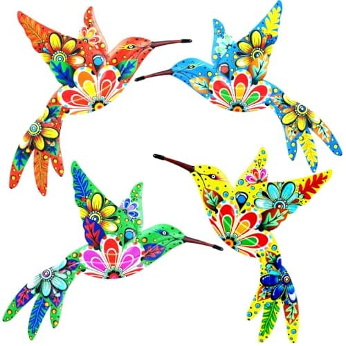 Cruis Cuka Outdoor Metal Wall Art Garden Decor for Outside Colorful Hummingbird Fence Art - (Set of 4,ColorFFX)