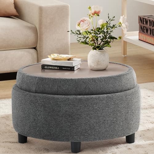 COLAMY Fabric Round Storage Ot...edroom, or Entryway(Dark Grey)
