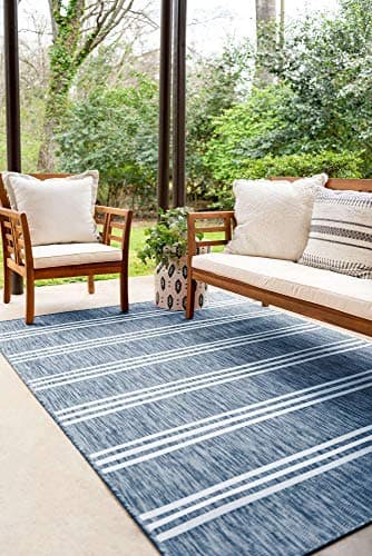 Unique Loom Outdoor Collection...' x 8' Rectangle, Blue/ Ivory)