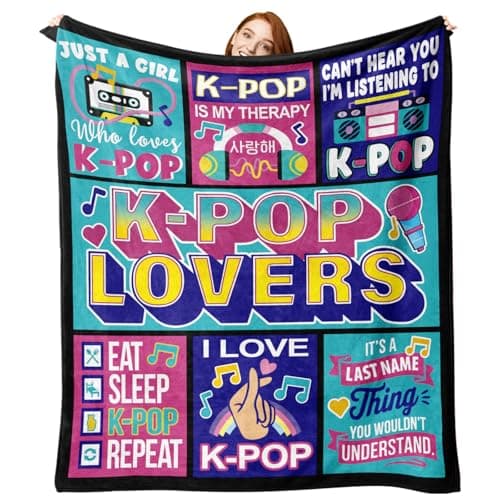 Zzkol Kpop Gifts for Women Girls Teen Flannel Throw Blanket, Korean Pop Music Present for Korea Friends K-Pop Lovers Fans, Funny Soft Bedding Sofa Blanket Birthday Ideas 50" x 60"