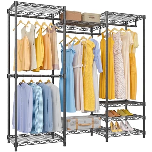 VIPEK V5 Medium Portable Closet Wardrobe Heavy Duty Clothes Rack, Freestanding Closet Metal Clothing Rack with 4 Hang Rods & 8 Shelves $77.99