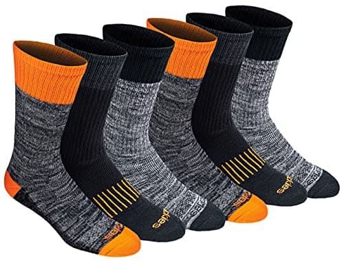 Dickies Men's Dri-Tech Original Moisture Control Crew Socks, Available in M-XXL (6, 12, 18 Pairs), Hi-Vis Orange Black (6 Pairs), Medium