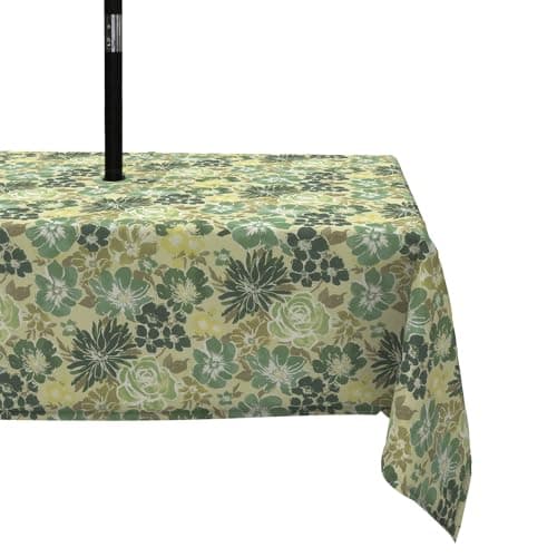 LVTXIII Outdoor/Indoor Rectangle Tablecloth, Decorative Fade Resistant Table Covers with Umbrella Hole, Patio Picnic Table Cloth with Zipper, 60x84 Inch, Green Rose