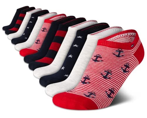 Select Amazon Accounts - Tommy Hilfiger Womens No Show Socks -12 Pack Cotton Blend, Red Assorted - $13.99