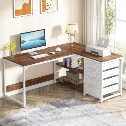 Tribesigns L Shaped Computer D...or Home Office, Walnut & White