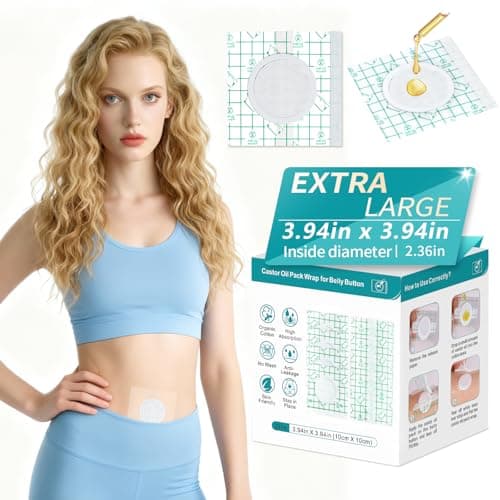Castor Oil Patches, 40PCS DIY Castor Oil Pack Wrap, Belly Button Patch, Disposable Belly Button Pad with PU Film, Organic Cotton Self-Adhesive Patches, 3.94 x 3.94 Inch Leak-Proof No-Wash Design