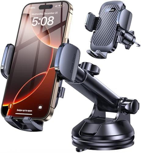 Car Phone Holder Mount【Super Suction】 Cell Phone Mount for Car Wall 360° Ball Head Adjustable Rotatable Suction Phone Mount for Shower, Mirror, Window & Bathroom for iPhone Samsung Gifts for Men-Black