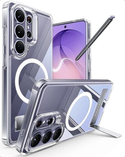 Maledan for Samsung Galaxy S26 Ultra Case with Built-in Phone Stand, Magnetic Shockproof Camera Protection Case for Galaxy S26 Ultra 6.9", Magsafe Compatible Kickstand, Anti-Yellowing Crystal Clear