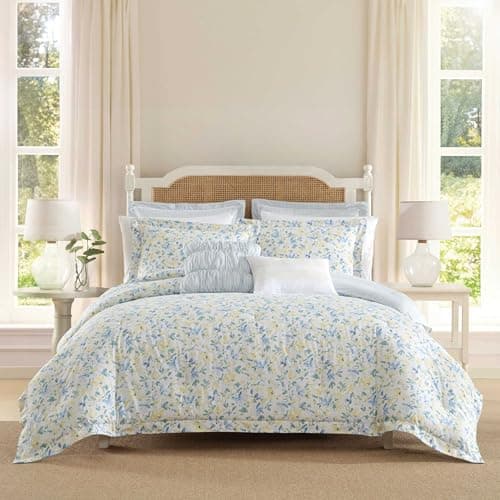 Laura Ashley - Queen Comforter...s, 7 Piece Bed Set (Nora Blue)