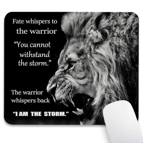Knseva Inspirational Lion Quotes Mouse Pad 9.5"x 7.9", Reinforced Stitched Edges, Durable Anti-Slip Gaming & Office Mat Desk Decor, Majestic Roar Warrior Whispers Back to Fate I am The Storm