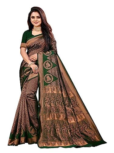Vedant Vastram Women's Designer Banarasi Litchi Silk Saree For Women (Pankhudi Bottle Green)