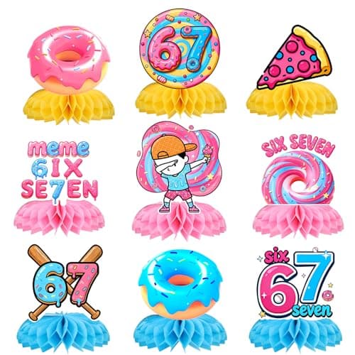 9Pcs 6 7 Birthday Decorations, 67 Birthday Decorations, 67 Honeycomb Centerpiece for 6 7 birthday theme Party Decoration