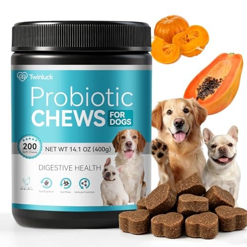 Twinluck Probiotics for Dogs, 200 Soft Chews with Digestive Enzymes and Prebiotics, Daily Digestive Support for Gut Health and Stool Balance, Chicken Flavor