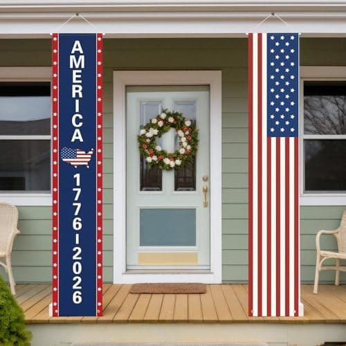 Chumia 250th Anniversary Banner Flag 4th of July Patriotic Decorations American Birthday Banner Grommets 250th Anniversary Hanging Decor for Independence Day Outdoor Party Supplies