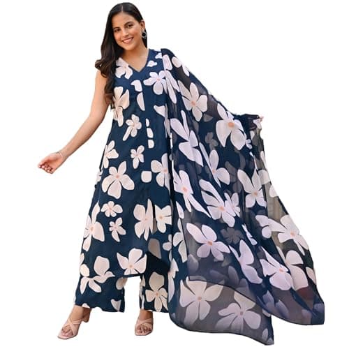 SB Traders Readymade Indian Chinnon Handwork Embroidery Cotton Salwar Suit With Dupatta