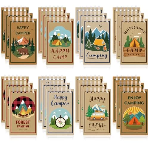 Hooqict 24 Pack Camping Party Favors Notepads Mini Pocket Notebooks Camping Journal Small Spiral Pocket Notepads for Kids Summer Camp Birthday Favors Classroom Office Supplies, 3.9 x 2.4 Inch