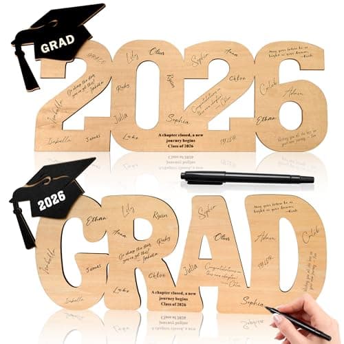 2026 Graduation Wooden Sign, 2Pcs Wood Graduation Singature Sign, Wooden Grad Signature Board with A Black Marker Pen, 2026 Graduation Decorations
