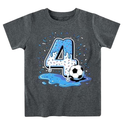 Lovekider 4th Birthday Shirt Boy Ice Cream Drip Birthday Party Tshirt 4t Soccer T-Shirts Short Sleeve Cotton Tee for Kids Girls Size 4