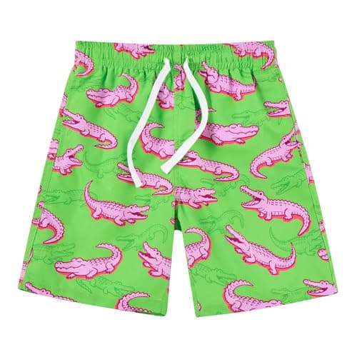Cozople Boys Green Swim Trunks Size 6 Quick Dry Crocodile Print Bathing Suit Stretchy Summer Swimming Shorts with Mesh Lining Casual Shorts